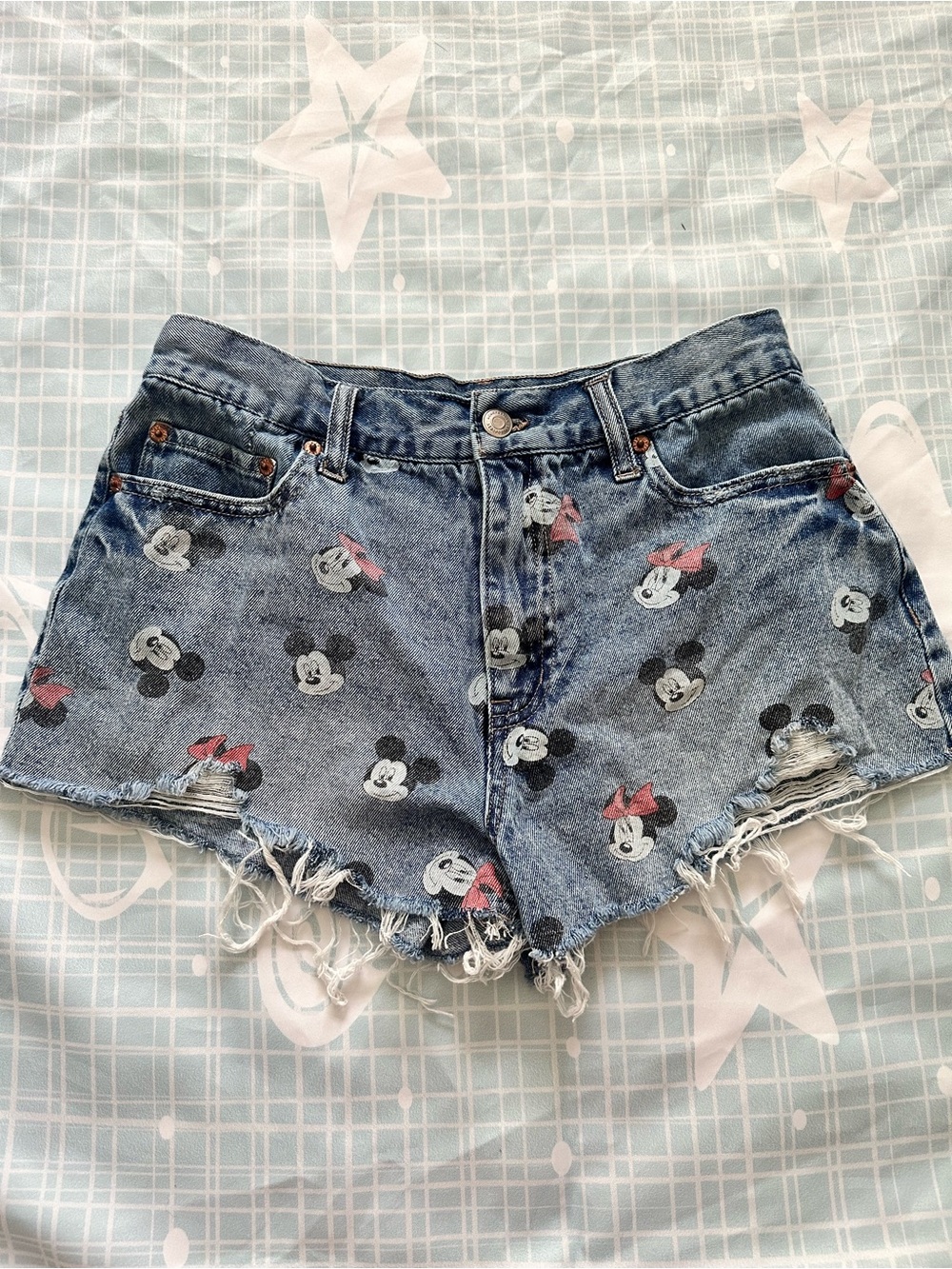 Aeropostale Distressed Denim Shorts with Minnie Print - Blue